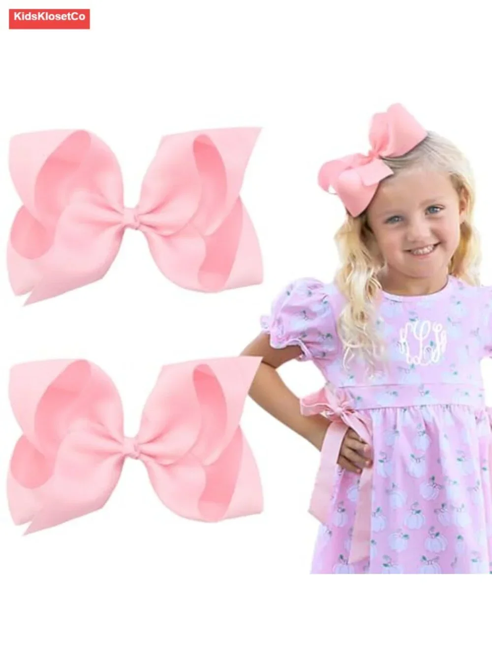 2pcs 6in Grosgrain Ribbon Hair Bows Clips Alligator Hair Barrettes for Toddler